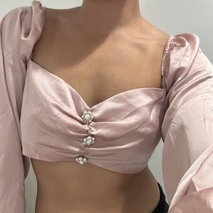 Pink puffy sleeve crop top